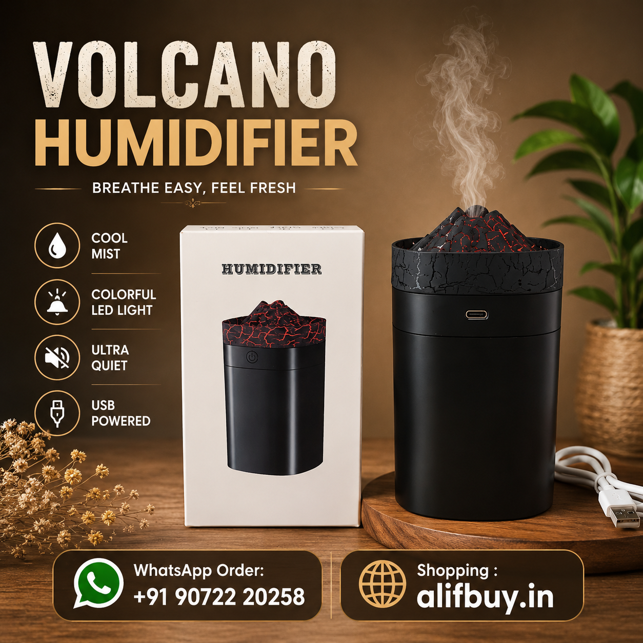 Volcano Aroma Humidifier – USB Diffuser