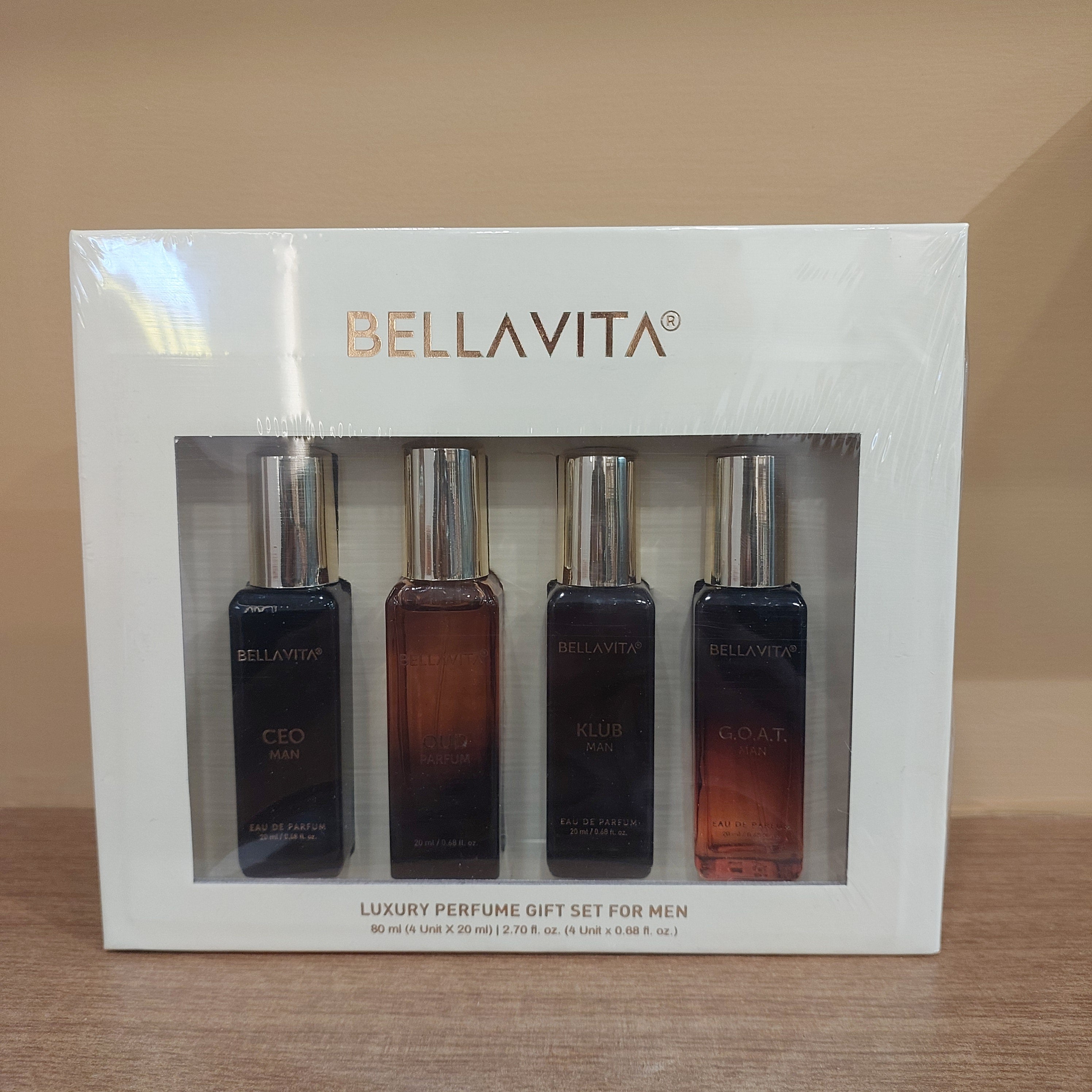 Bella Vita Perfume Gift Set for Men | CEO, OUD, KLUB and G.O.A.T (4 × 20ml)