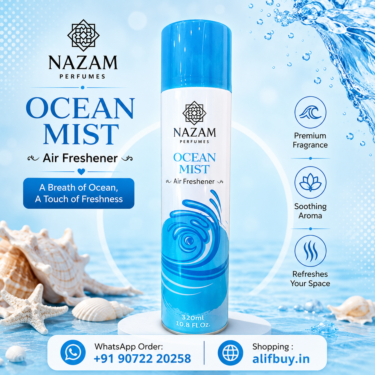 Nazam Perfumes - Air Freshner Ocean Mist 320ml