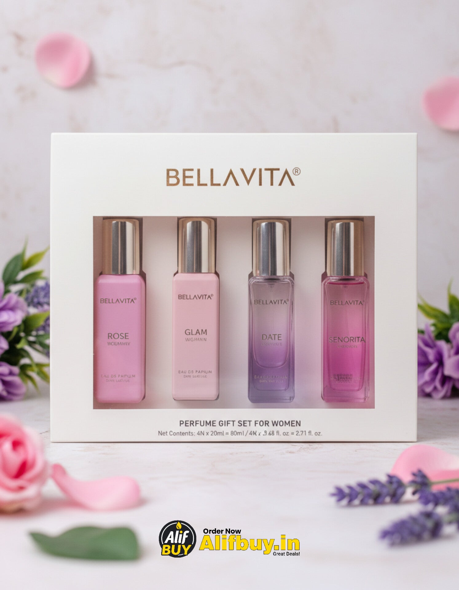 Bella Vita Perfume Gift Set for Women | Rose, Glam, Date & Senorita (4 × 20ml)