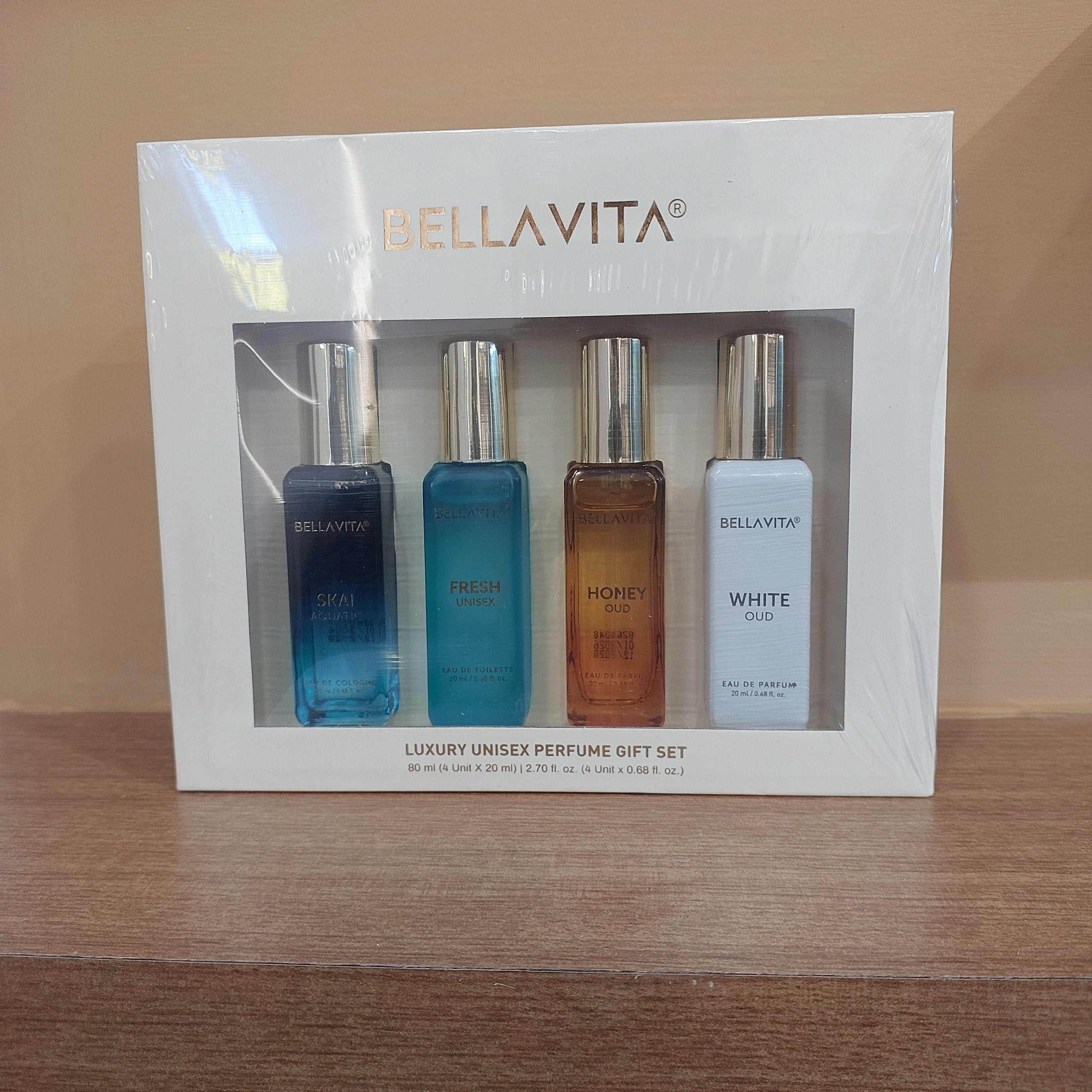 Bella Vita Perfume Gift Set for Unisex | SKAI Auuatic, Fresh, Honey Oud, White Oud (4 × 20ml)